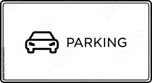 A clear graphic illustration of a parking sign featuring a car outline for vehicular access indication
