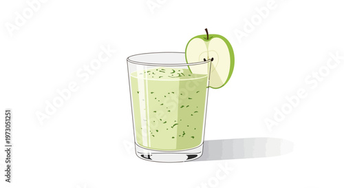 Refreshing green apple smoothie in a glass with a sliced apple garnish.