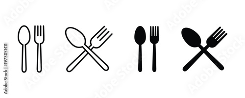 Spoon and fork icon set. Fork and spoon icon vector. Restaurant icon Crossed fork and spoon icon. Vector illustration