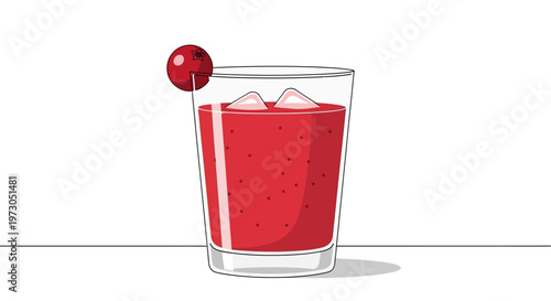 Refreshing red berry juice in a glass with cold ice cubes on white background