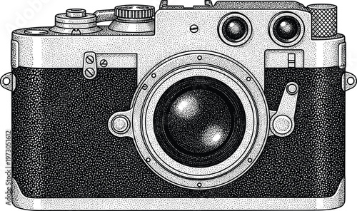 This title emphasizes the stippling technique, the subject (classic rangefinder camera), and the artistic detail, making it appealing and discoverable for Adobe Marketplace buyers.
