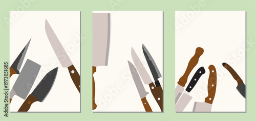 modern trendy poster with chef knifes kitchen tools postcard ,template