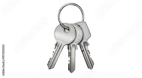 Silver Keys on Keyring Isolated on White