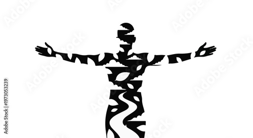 Abstract human silhouette with dynamic patterns reaching out