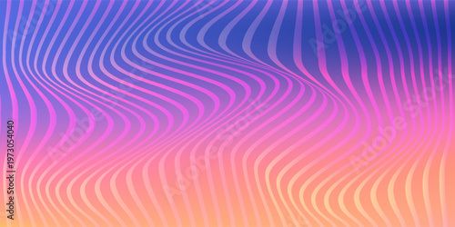 Vibrant warm gradient color with ribbed fractal glass texture. Modern waves texture line wallpaper