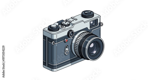 Vintage Camera Illustration with Lens Attached.