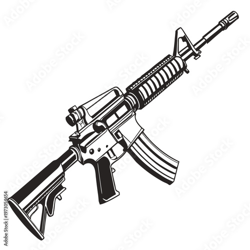 Rifle, assault rifle, gun, firearm, black and white, vector illustration, military, weapon, ar-15