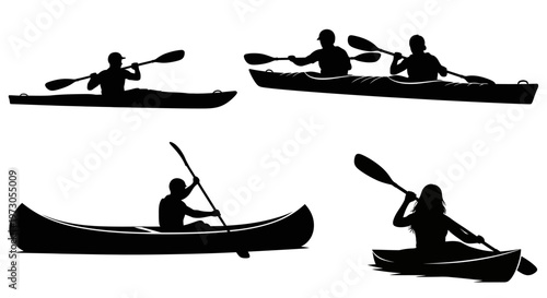 Kayak silhouettes, Canoe silhouette, Woman kayaking silhouette, Kayaking silhouette, Kayak SVG, Kayak vector set