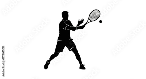 vector Man playing tennis. Tennis, group of male tennis players, isolated vector silhouettes, summer sports