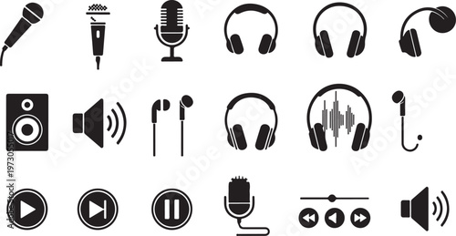 A collection of audio equipment icons