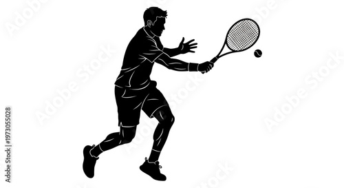 vector Man playing tennis. Tennis, group of male tennis players, isolated vector silhouettes, summer sports