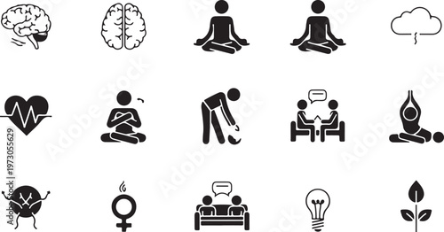 Icons representing mental health and wellness concepts