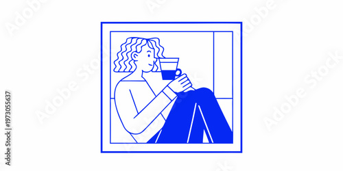 Woman enjoying a warm beverage while looking out a window