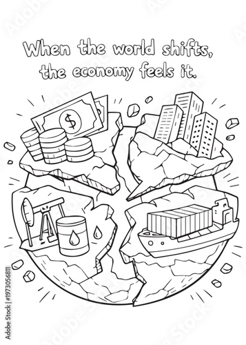 coloring book  the globe turn down into global crisis