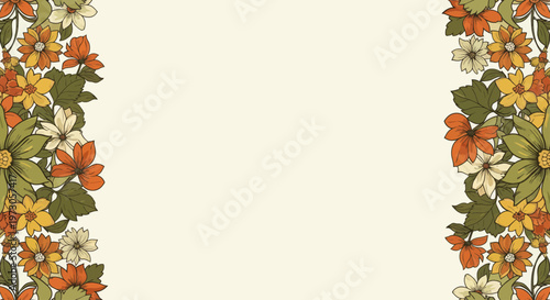 Vertical borders filled with vintage-style flowers and leaves on an off-white background