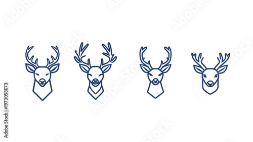 A row of stylized deer heads in varying antler and facial detail. All outlined. White background