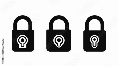 Three minimalist black padlocks, each with a different keyhole design, on a white background