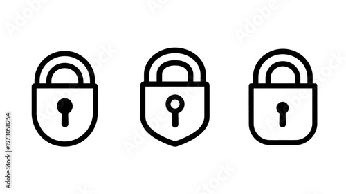 Three minimalist lock icons with keyholes and arched handles, varying in shape