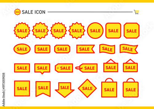 セールの赤と黄色のアイコンのイラストのセット