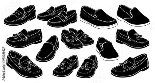 Kids Loafer Shoes Silhouette Vector Illustration Set