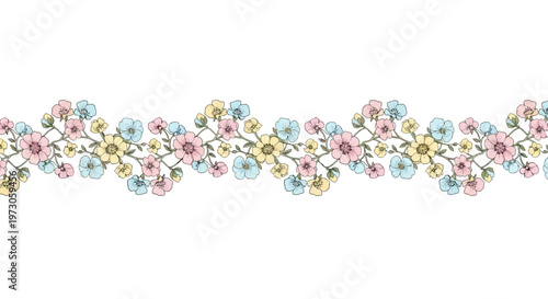 A delicate border of watercolor flowers in pink, yellow, and blue adorns a white background