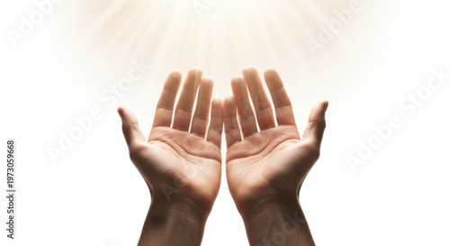Open Hands Raised Toward Bright Light