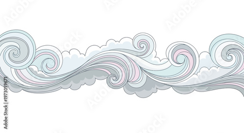 Swirling abstract clouds with pastel hues create a dynamic, flowing border