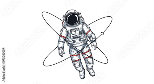 Marking International Day of Human Space Flight, a detailed vector illustration shows an astronaut floating in space with orbit lines around them, set against a clean white background