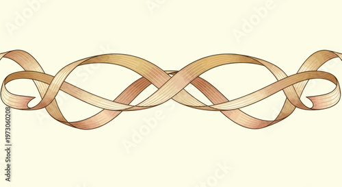 Golden ribbon elegantly weaves in an infinite loop pattern on a soft cream background
