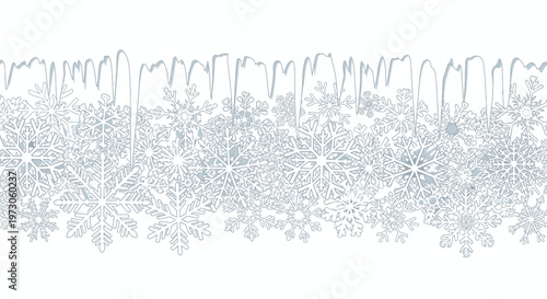 Delicate grey snowflakes and icicles form a winter border