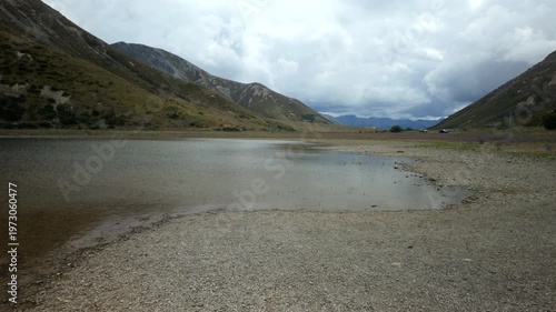 Mountain Lake In Broad Valley Under Cloudy Sky