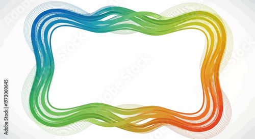 Abstract, flowing brushstroke frame in blue, green, and orange hues
