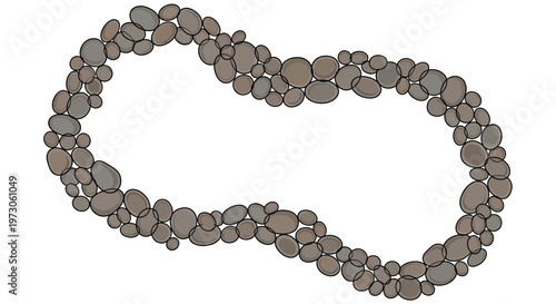 A border of smooth, oval stones forms a unique, abstract figure eight shape