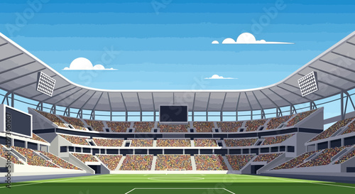 Pixel Art Soccer Stadium with Empty Seats and Blue Sky