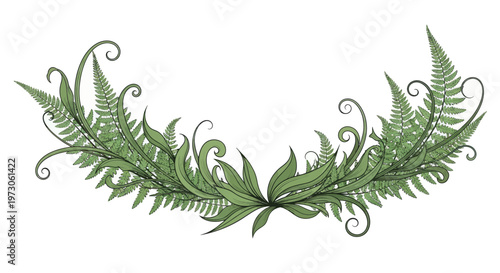 Decorative green fern border with swirling fronds and intricate detailing