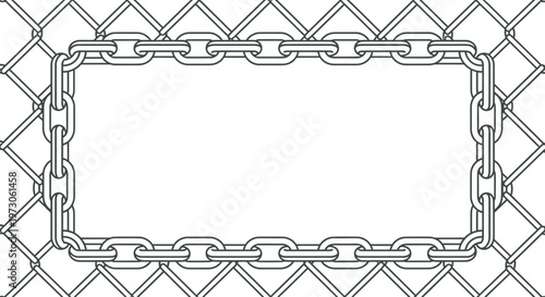 Rectangular frame of chain links superimposed on chain-link fence pattern