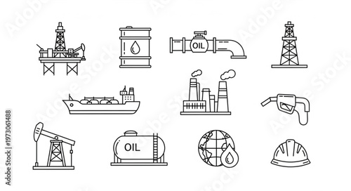 Oil and Gas Industry Icons - Exploration, Production, and Safety.