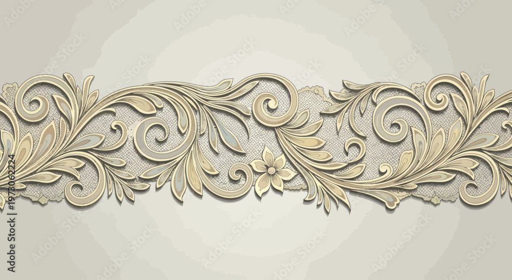 Fototapeta premium Ornate golden floral scrollwork with textured background