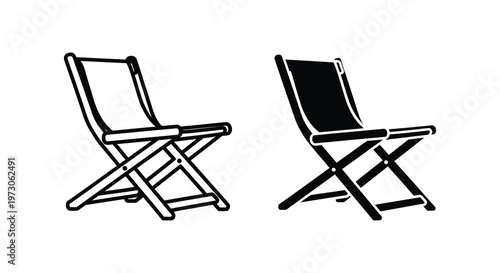 Two black folding chairs presented in a stark minimalist silhouette