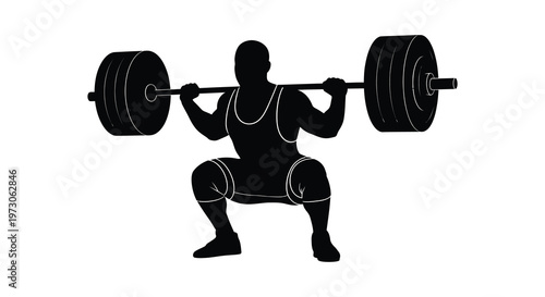 Weightlifter performing a barbell squat exercise in a stark silhouette