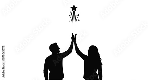 Two people high-fiving with a star and fireworks bursting above them symbolizing success and celebration.