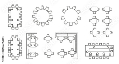 Various Table Arrangement Diagrams for Events and Meetings.