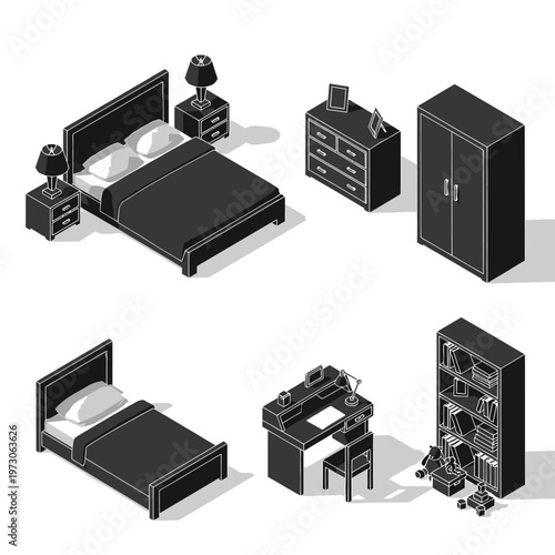 Black and white bedroom furniture set.