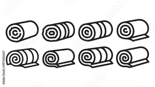 Rolled Towels Icons Set Various Types Isolated on White Background