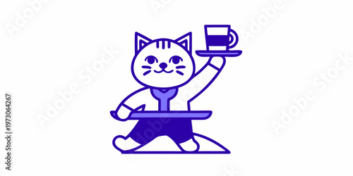A charming cat waiter balances a drink on a serving tray