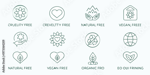 Collection of cosmetic product certification icons in a light green palette