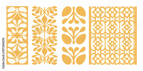 Four ornate golden patterns arranged vertically in a decorative display