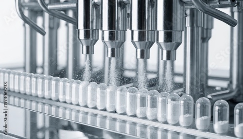 Automated filling of white powder into phar eutical capsules on a production line