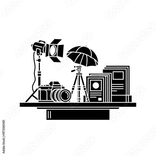 Black and white photography studio equipment.
