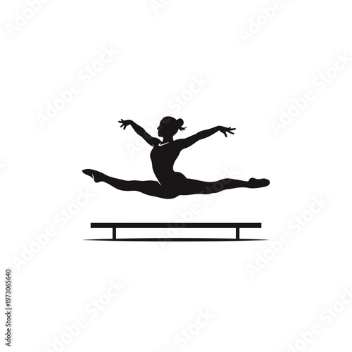 Silhouette of a gymnast performing leap.